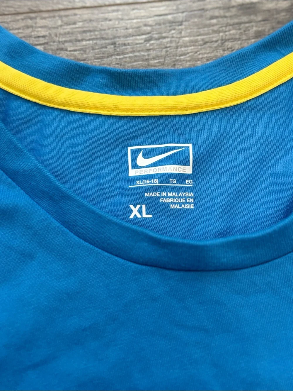 Nike Women’s Short Sleeve Tee in Bright Blue with Yellow Trim